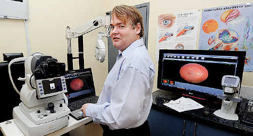 Testing times: Hervey Bay Specsavers optometrist Tim Muir says 75 per cent of Australian vision loss is preventable. Testing times: Hervey Bay Specsavers optometrist Tim Muir says 75 per cent of Australian vision loss is preventable.